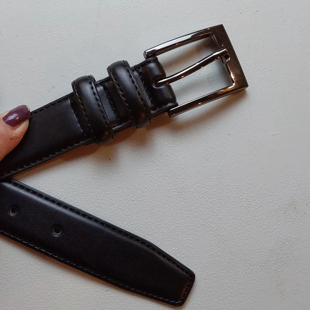 Mio Marino |Classic Men's Black Premium Leather Belt Gun Metal Silver Buckle '38